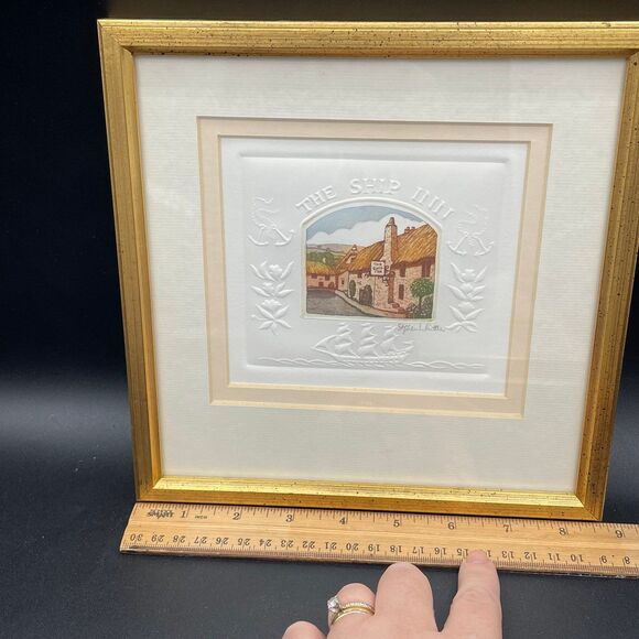 Gold Framed 1990s Stephen Whittle Ship Inn Color Etching Signed Print Embossed - Picture 4 of 5